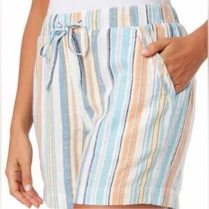 NWT Briggs Women’s Linen Blend Pull-On Shorts, Striped Size: L Spring Summer